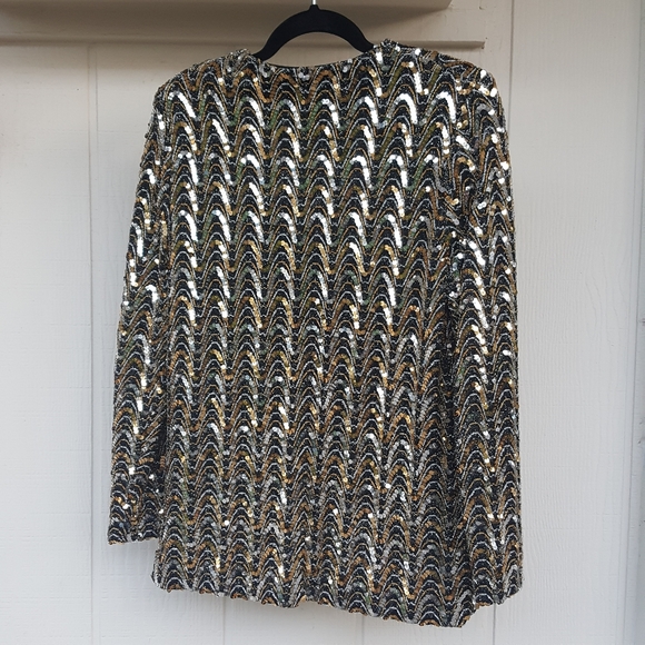 M BEAUTIFUL VINTAGE TEDDI OF CALIFORNIA GOLD SEQUIN OPEN FRONT DRESSY JACKET - Picture 3 of 6